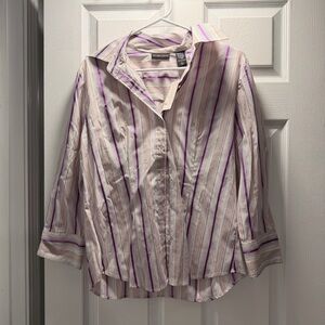 New York & Company Purple and Pink Striped Shirt